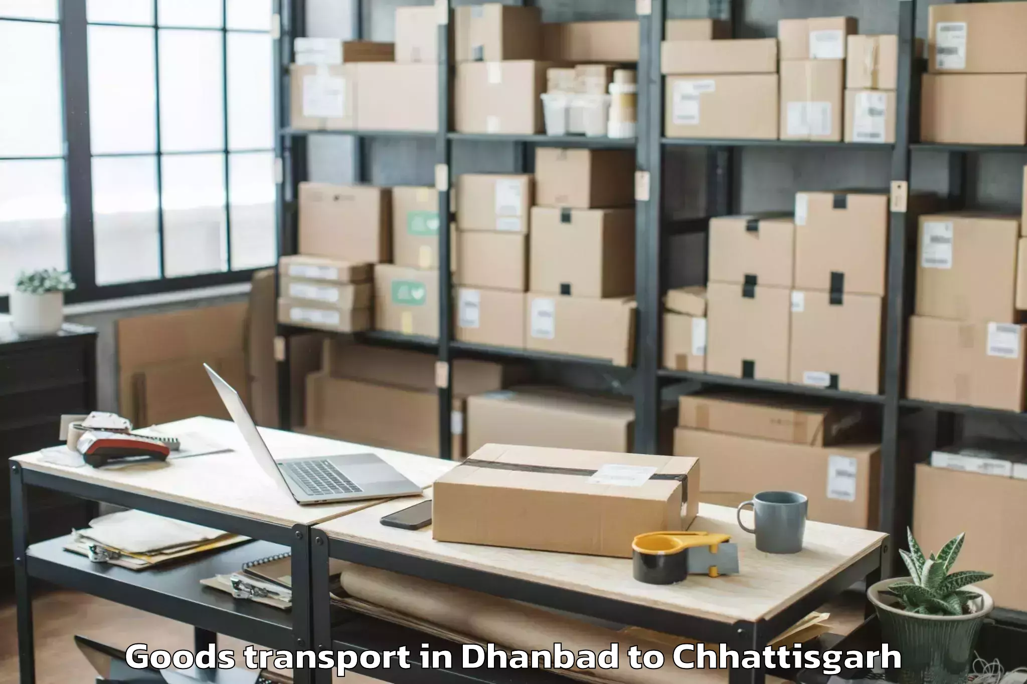 Leading Dhanbad to Baloda Bazar Goods Transport Provider